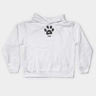 Leo name made of hand drawn paw prints Kids Hoodie